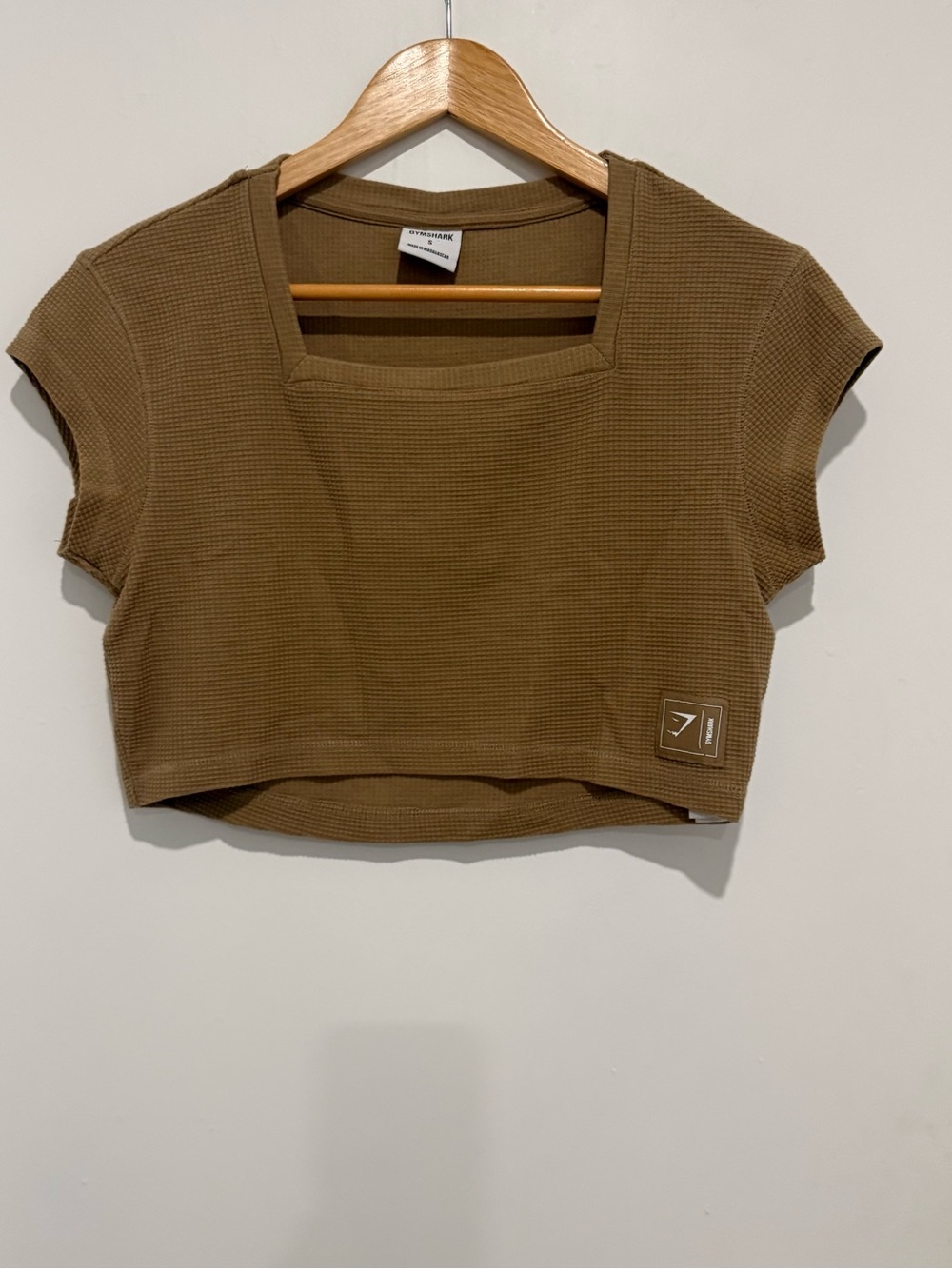 Gymshark Pause Crop Top Light Brown Women’s Small Waffle Square Neck